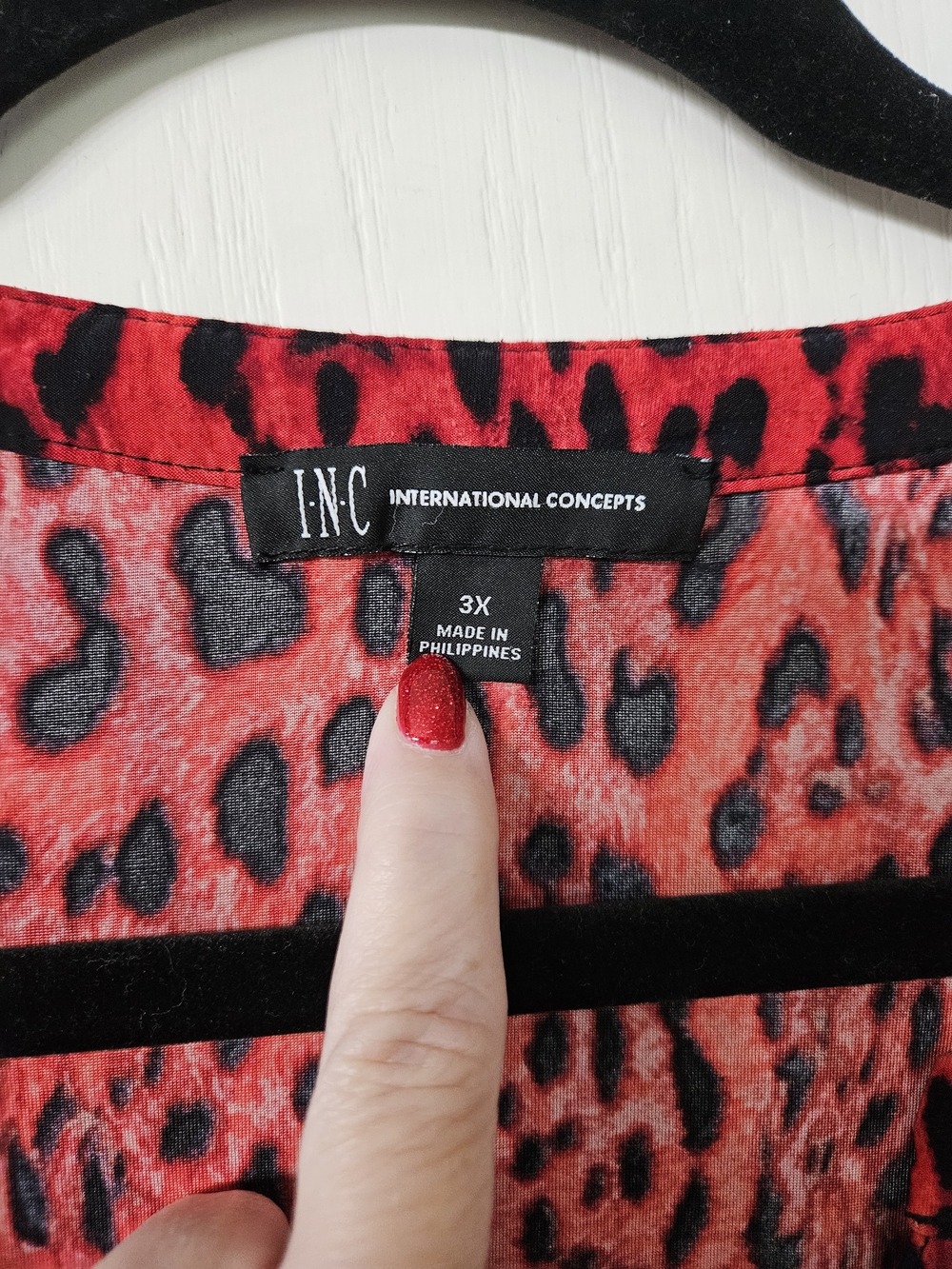 INC International Concepts Red and Black Leopard Print Blouse - Picture 2 of 5